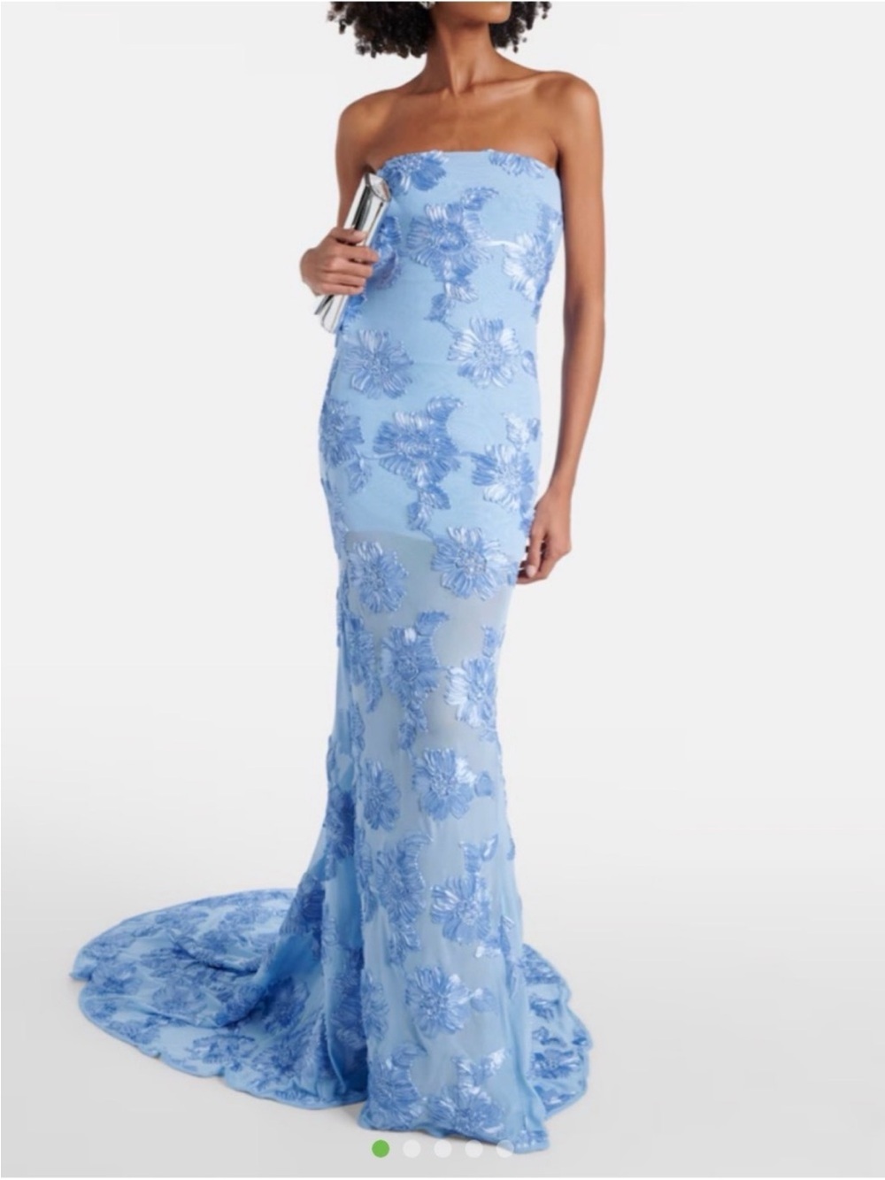 Strapless Floral Appliqué Gown in Light Blue